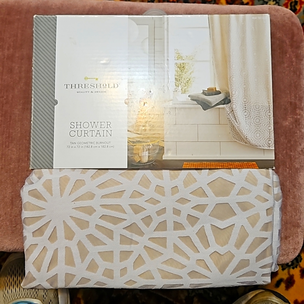 Threshold Tan Geometric Burnout Shower curtain